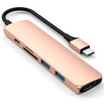 Satechi Slim USB-C MultiPort Adapter V2 (HDMI/USB-A/USB-C/kortleser) Gull