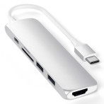 Satechi Slim USB-C MultiPort Adapter V2 (HDMI/USB-A/USB-C/kortleser) Sølv