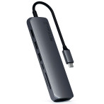 Satechi Slim USB-C MultiPort-adapter (HDMI/Ethernet/USB-A/USB-C/kortleser) Space Grey