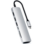 Satechi Slim USB-C MultiPort-adapter (HDMI/Ethernet/USB-A/USB-C/kortleser) Sølv