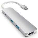 Satechi Slim USB-C MultiPort-adapter (HDMI/USB-A/USB-C) Sølv