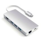 Satechi V2 USB-C multiportadapter (USB-A/kortleser/USB-C/kortleser) Sølv