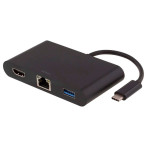 Deltaco USB-C-dokkingstasjon (HDMI/RJ45/USB-A/USB-C) Svart