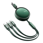 Mcdodo CA-7252 3-i-1 USB-kabel med oppruller - 1,2 m (Lyn/MicroUSB/USB-C) Grønn
