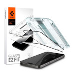 Spigen tR EZ Fit skjermbeskytter m/applikator for iPhone 15 Pro (9H) Svart - 2pk