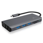 IcyBox USB-C-dokkingstasjon (USB-A/USB-C/LAN/HDMI/VGA/3,5 mm)