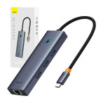 Baseus 6-i-1 USB-C-dokkingstasjon (USB-C/HDMI/USB-A/RJ45)