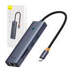 Baseus 7-i-1 USB-C-dokkingstasjon (kortleser/USB-A/RJ45/USB-A/USB-C/HDMI)