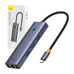 Baseus 4-i-1 USB-C-dokkingstasjon (USB-A/RJ45) Space Grey