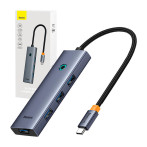 Baseus 4-i-1 USB-C-dokkingstasjon (USB-A/USB-C) Space Grey