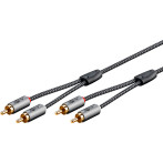 Goobay Stereo Phono-kabel - 1m (2xRCA hann/2xRCA hann) haiskinn grå