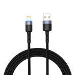 Tellur Nylon Lightning Kabel m/LED - 2m (USB-A/Lightning) Sort