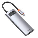 Baseus PD 100W HUB Metal Gleam 6-i-1 USB-C-dokkingstasjon (USB-C/HDMI/USB-A/RJ45)