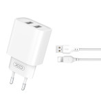 XO CE02C USB-lader 2.1A (2x USB-A) + Lightning/USB-A-kabel