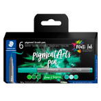 Staedtler Pigment Arts Brush Pen (6 farger) Grønn og turkis