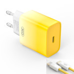 XO CE18 PD 30W USB-C-lader m/Lightning-kabel (USB-C) Gul
