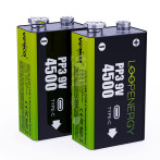 Verico LoopEnergy oppladbare batterier 9V m/USB-C-kabel 7,4V (500mAh) 2pk