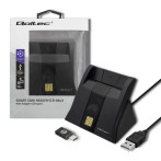Qoltec SCR-0643 smartbrikkekortleser m/USB-adapter (USB-A/USB-C)