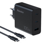 HuntKey P100 PD 100W USB-C-lader (USB-C/USB-A) + USB-C/USB-C-kabel