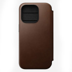 Nomad Modern Folio Flipcover for iPhone 15 Pro (3 rom) Brunt skinn