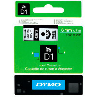 Dymo D1 tape 6mm - Svart på Hvitt tape - 7m (original)