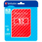 1TB Ekstern harddisk USB 3.0 - Verbatim (Rød)