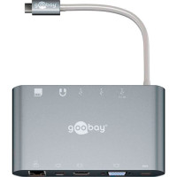 USB-C Dock (1xRJ45+1xHDMI+1xVGA+1xMiniDP+3xUSB-A+1xSD) Sølv