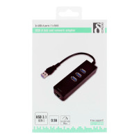 USB 3.1 nettverkskort 1000Mbps m/USB Hub (3xUSB) Svart