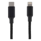 USB-C til Lightning kabel 1m (stoff dekket) Svart - Epzi