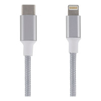 USB-C til Lightning kabel 2m (stoff dekket) Sølv - Epzi