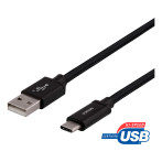 USB-C Kabel 1m m/flett (USB-A/USB-C) Svart - Deltaco