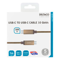USB-C Kabel 1m, 100W 10Gbps (USB-C/C) Gull - Deltaco