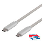 USB-C Kabel 0,5m, 100W 10Gbps (USB-C/C) Sølv - Deltaco