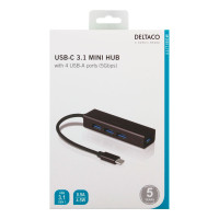 USB-C Hub (4x USB-A) Svart - Deltaco
