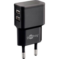 USB-C Lader m/kabel 12W (2xUSB-A) Svart - Goobay