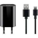 USB-C Lader m/kabel 5W (1xUSB-C) Svart - Goobay