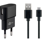 Micro USB lader 1A - m/kabel (1xUSB) Svart - Goobay