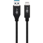 USB-C Kabel 60W - 0,5m (USB-C/USB-A) Svart - Goobay