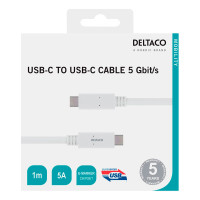 USB-C Kabel 25W - 1m (USB-C/USB-C) Hvit - Deltaco