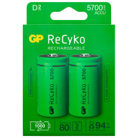 Oppladbare D batterier (5700mAh) GP ReCyko - 2-Pack