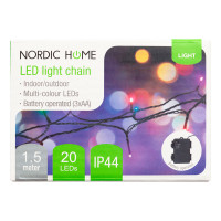 LED farge lyskjede m/timer utendørs - 1,5m (20 LED) Nordic