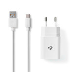 USB-C Lader m/kabel 12W (1xUSB-A) Hvit - Nedis