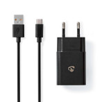 USB-C Lader m/kabel 12W (1xUSB-A) Svart - Nedis