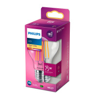 Philips LED Glødepære E27 Klar - 8,5W (75W)
