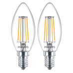 Philips Kerte LED Glødepære E14 Klar - 4,3W (40W) 2pk