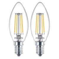 Philips Kerte LED Glødepære E14 Klar - 4,3W (40W) 2pk
