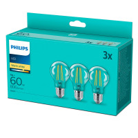 Philips LED Glødepære E27 Klar - 7W (60W) 3pk