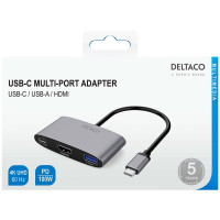 USB-C til HDMI/USB-A/USB-C Adapter (m/strøm port) Deltaco