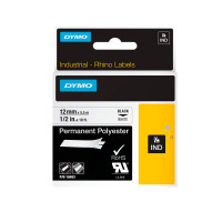 Dymo D1 tape 12mm - svart på Hvit - Permanent polyester