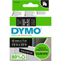 Dymo D1 tape 12mm - Hvit på svart - 7m (original)